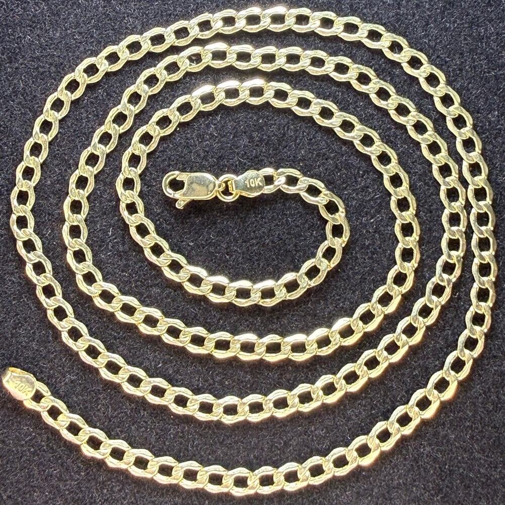Solid 10k Yellow Italian Gold Cuban Link Chain Necklace 16" Long 2.7mm Wide